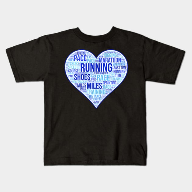 Running Heart Blue Kids T-Shirt by hcohen2000